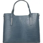 Cluty Damen Leder Handtasche blau Reptilien-Look mit Schulterriemen 37x29x16 cm