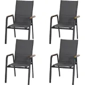 Siena Garden Tesoro Stapelsessel 4er-SetAlu, Textil, Teak100 %