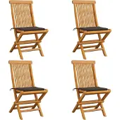 Syfax Klappstühle mit taupefarbenen Kissen, 4-teilig, Massivholz Teakholz