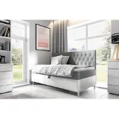 Fun-Möbel Boxspringbett Gästebett Kinderbett FINJA Nr.2 90x200cm Weiss-Grau