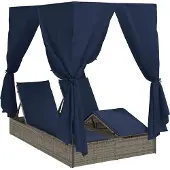 Syfax Doppelte Sonnenliege Schwarz Poly-Rattan