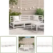 The Living Store Gartensofa 3-Sitzer Weiß Massivholz Kiefer