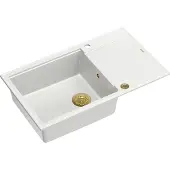 Quadron Spülbecken 1-Becken Spüle | Größe: 86 x 50 x 21 cm | EVAN 136 | Küchenspüle Granitspüle aus GraniteQ mit Siphon | Weiß & Golden