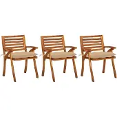 Syfax Garten-Essstühle mit Kissen 3 Stk. Massivholz Akazie