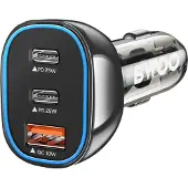 BWOO , 25W USB-C + 18W USB Auto Ladegerät Schnellladung mit LED, Schwarz transparent