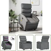 The Living Store Massagesessel mit Aufstehhilfe Elektrisch Grau Kunstleder