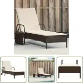 The Living Store Sonnenliege mit Rollen und Auflage Braun Poly Rattan