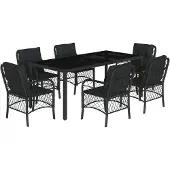 Syfax 7-tlg. Garten-Essgruppe mit Kissen Schwarz Poly Rattan