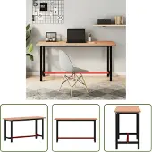 The Living Store Werkbank 150x55x81,5 cm Massivholz Buche und Metall