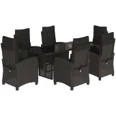 Syfax 7-tlg. Garten-Essgruppe mit Kissen Schwarz Poly Rattan