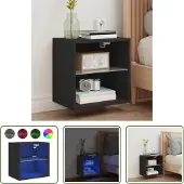 The Living Store Wand-Nachttisch mit LED-Leuchten Schwarz