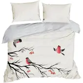 Eurofirany Bettwäsche 3-tlg 220x200 cm Weihnachten Vogel schwarz rot creme Baumwolle