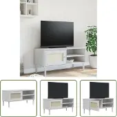 The Living Store TV-Schrank SENJA Rattan-Optik Weiß 106x40x49 cm Kiefernholz