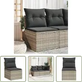 The Living Store Gartensofa ohne Armlehnen mit Kissen Hellgrau Poly Rattan