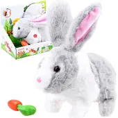 Jokomisiada Interaktives Plüsch-Kaninchen mit Karotte, macht Knabbergeräusche, 21 x 12 x 20,5 cm