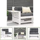 The Living Store Gartensofa mit Armlehne und Kissen Weiß Massivholz Kiefer