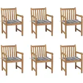 Syfax Gartenstühle 6 Stk. Graue Karomuster-Kissen Massivholz Teak