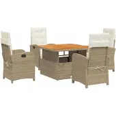 Syfax 5-tlg. Garten-Essgruppe mit Kissen Beige Poly Rattan