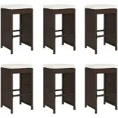 Syfax Garten-Barhocker mit Kissen 6 Stk. Braun Poly Rattan