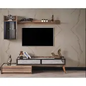 AEA Moderne Wohnwand Designer Holz TV-Schrank Luxus Wandschrank Regal 3tlg
