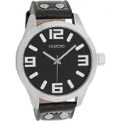 Oozoo Leder Herren-Damen Uhr Analog Quarzuhr Armband schwarz silber D2UOC1004A