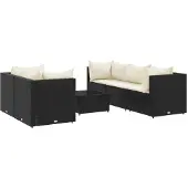 Syfax 6-tlg. Garten-Lounge-Set mit Kissen Schwarz Poly Rattan