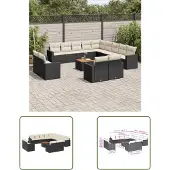 The Living Store 14-tlg. Garten-Sofagarnitur mit Kissen Schwarz Poly Rattan