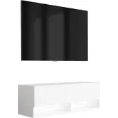 3Xeliving TV-Lowboard 100 cm Mattweiß, LED weiß, 100 × 32 × 34 cm