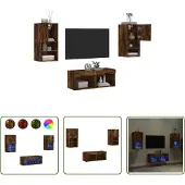 The Living Store 4-tlg. TV-Wohnwand mit LED-Leuchten Räuchereiche