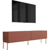 3Xeliving TV-Schrank : Ziegelrot, 140 x 52 x 32 cm, Goldene Beine