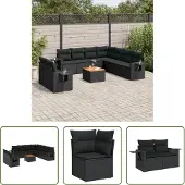 The Living Store 10-tlg. Garten-Sofagarnitur mit Kissen Schwarz Poly Rattan