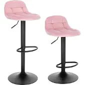 Happyment Barhocker – Rosa – Samt – Ergonomisch – Verstellbar – Sitzhöhe 62–83cm – 2er Set