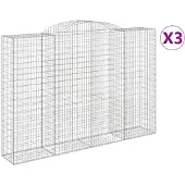 vidaXL Gabionen mit Hochbogen 3 Stk. 300x50x200/220cm Verzinktes Eisen