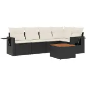 vidaXL 6-tlg. Garten-Sofagarnitur mit Kissen Schwarz Poly Rattan