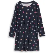 Tom Tailor Jerseykleid , Damen, Gr. 104/110, N-Gr, bunt (dunkelblau multicolor dot), Obermaterial: 95% Baumwolle, 5% Elasthan, A-Linie, Kleider Jerseykleid