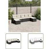 The Living Store 7-tlg. Garten-Sofagarnitur mit Kissen Schwarz Poly Rattan