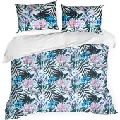 Eurofirany Bettwäsche Kissenbezug Bettbezug 200x220cm weiß dunkelgrün Botanish 3tlg Set