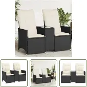 The Living Store Gartensofa 2-Sitzer Verstellbar mit Tisch Schwarz Poly Rattan