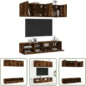 The Living Store 5-tlg. Wohnwand Räuchereiche Holzwerkstoff
