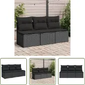 The Living Store Gartensofa mit Kissen 3-Sitzer Schwarz Poly Rattan