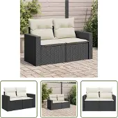 The Living Store Gartensofa mit Kissen 2-Sitzer Schwarz Poly Rattan