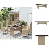 vidaXL Gartentisch mit Glasplatte Beige Poly Rattan & Hartglas - Gartentische