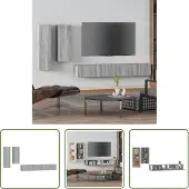 The Living Store 4-tlg. TV-Schrank-Set Grau Sonoma Holzwerkstoff