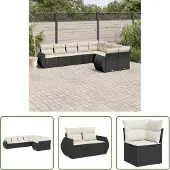 The Living Store 9-tlg. Garten-Sofagarnitur mit Kissen Schwarz Poly Rattan