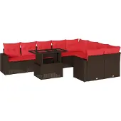 Syfax 10-teiliges Gartensofa-Set mit Kissen, braun, Polyrattan