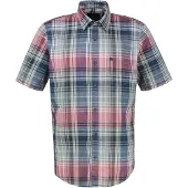 Lerros Kurzarmhemd "Kariertes Kurzarmhemd in großen Größen", Herren, Gr. 4XL, extraweit, bunt (vivid rot), 71% Baumwolle, 29% Leinen, Hemden Kurzarmhemd