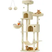 Feandrea XXL Kratzbaum, 199 cm, mehrstufig, mit Sisalstämmen, beige