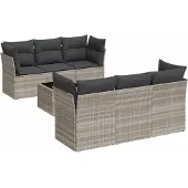 vidaXL 7-tlg. Garten-Sofagarnitur mit Kissen Hellgrau Poly Rattan