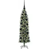 vidaXL Künstlicher schlanker Weihnachtsbaum Grün und Weiß 120 cm