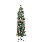 vidaXL Künstlicher schlanker Weihnachtsbaum Grün und Weiß 150 cm